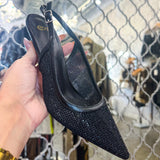 Opulent Steps Black Glitter Kitten Heels