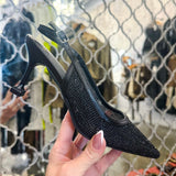 Opulent Steps Black Glitter Kitten Heels