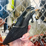 Opulent Steps Black Glitter Kitten Heels