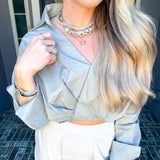 Society Style Cropped Blouse - Sage