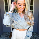 Society Style Cropped Blouse - Sage