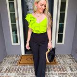 Meet Me In Cabo Ruffle Bodysuit - Lime Green
