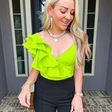 Meet Me In Cabo Ruffle Bodysuit - Lime Green