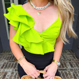 Meet Me In Cabo Ruffle Bodysuit - Lime Green