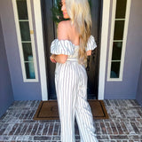 Manhattan Muse Off Shoulder Pinstripe Top