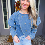 The Glam Code Gold Detail Denim Top