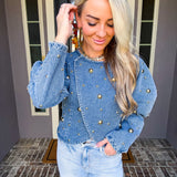 The Glam Code Gold Detail Denim Top