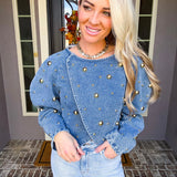 The Glam Code Gold Detail Denim Top