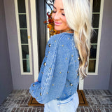 The Glam Code Gold Detail Denim Top