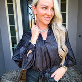 The V List Tie Blouse - Black