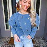 The Glam Code Gold Detail Denim Top