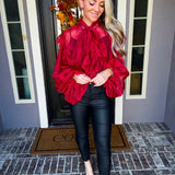 Crimson Affair Ruffle Blouse