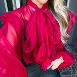 Crimson Affair Ruffle Blouse