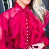 Crimson Affair Ruffle Blouse