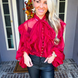 Crimson Affair Ruffle Blouse