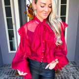 Crimson Affair Ruffle Blouse