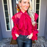 Crimson Affair Ruffle Blouse