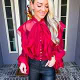 Crimson Affair Ruffle Blouse